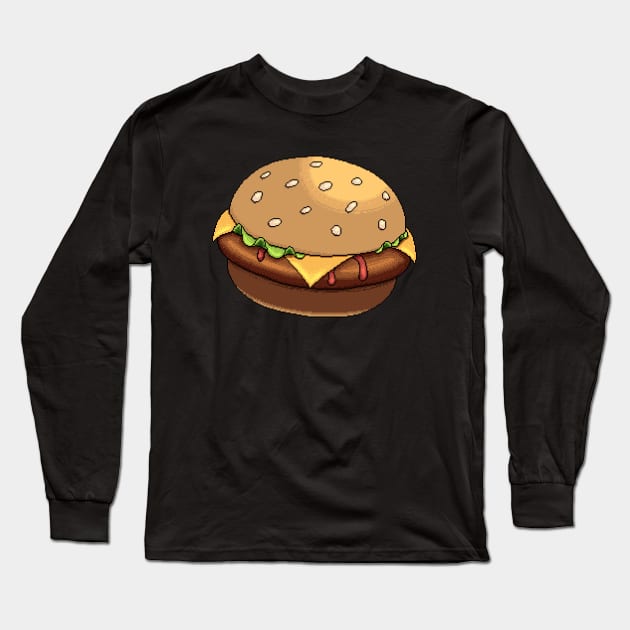 Retro Pixel Art Burger Long Sleeve T-Shirt by Zeeph